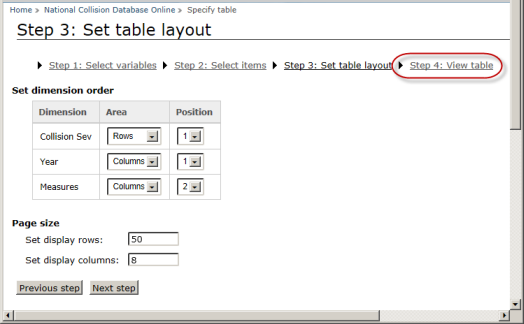 This image shows the Step 3: Set table layout page.